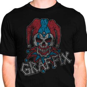GRAFFIX graphic tee - NEW never worn - distressed print on black tshirt